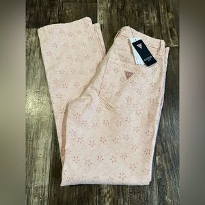 Guess straight 1981 pink floral eyelet denim jeans NWT